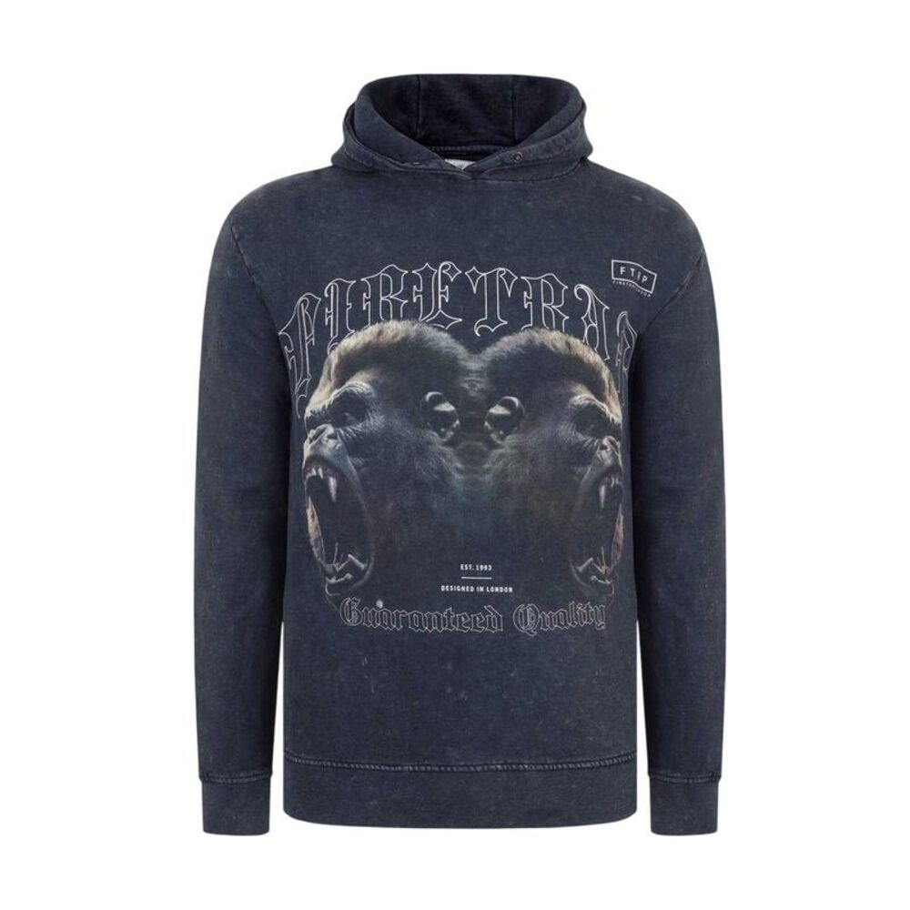 Firetrap Mens Graphic Print Cotton Hoodie / Acid Black